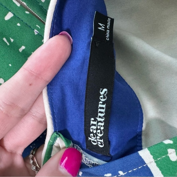 Dear Creatures Phoebe A Line Retro Blue Green Dress Medium Stripe Cut Out - Picture 8 of 9